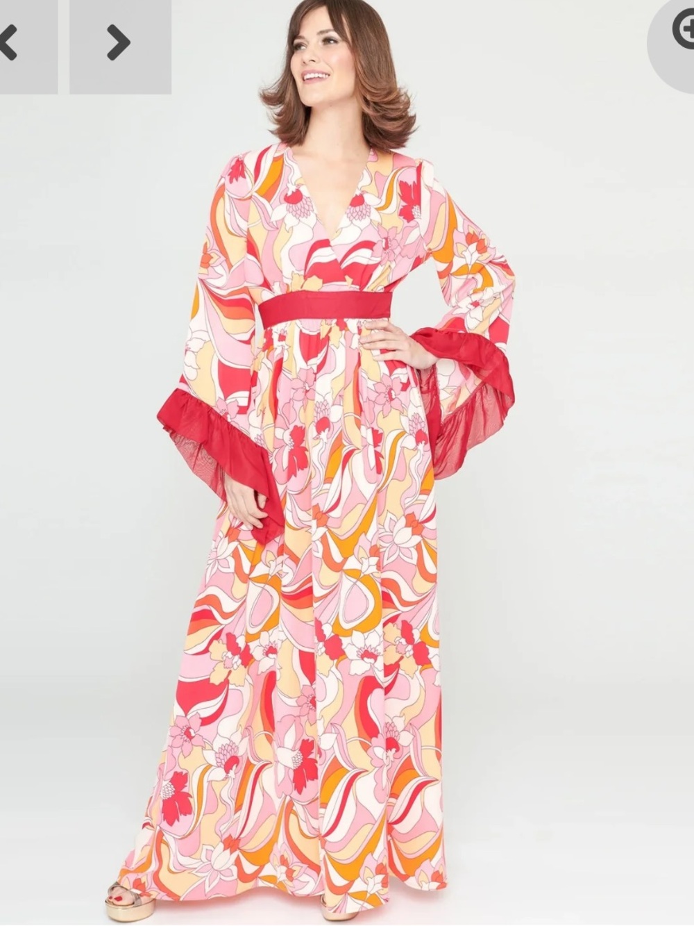 Unique Vintage 1960s pink and red psychedelic floral maxi dress size L 10/12